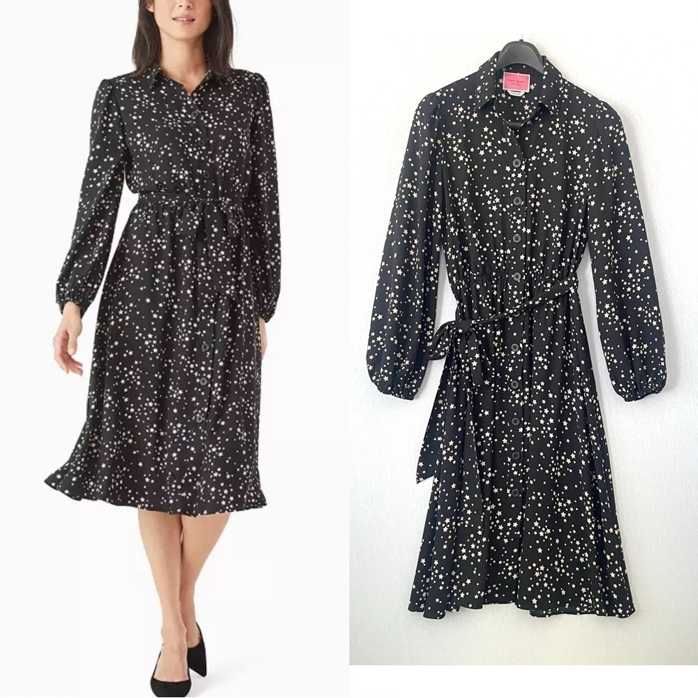 Kate Spade Scattered Stars Button-front Midi Shirt Dress